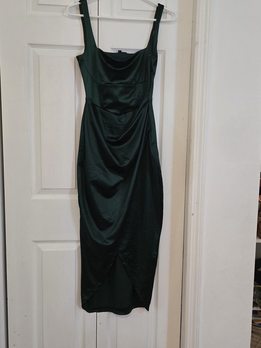 Windsor Deep Green Satin Midi Dress with Cowl Neck